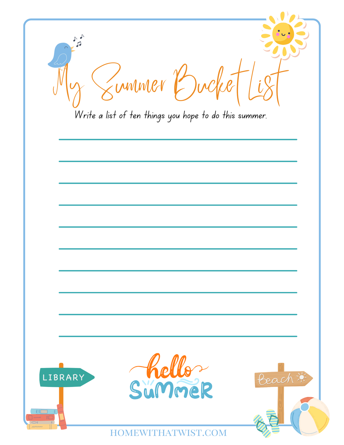 Summer Bucket List Printable