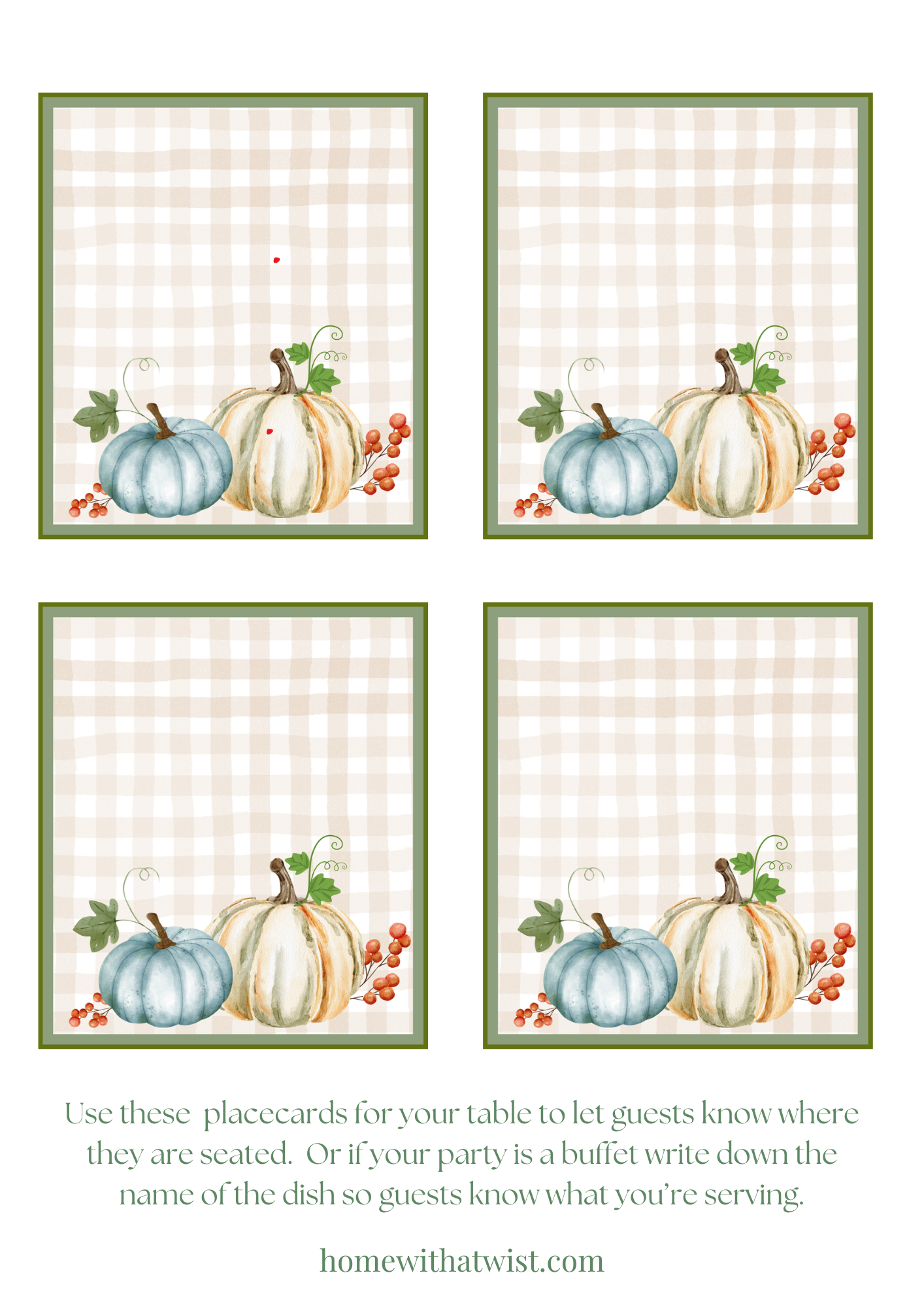 Pumpkin Menu Cards