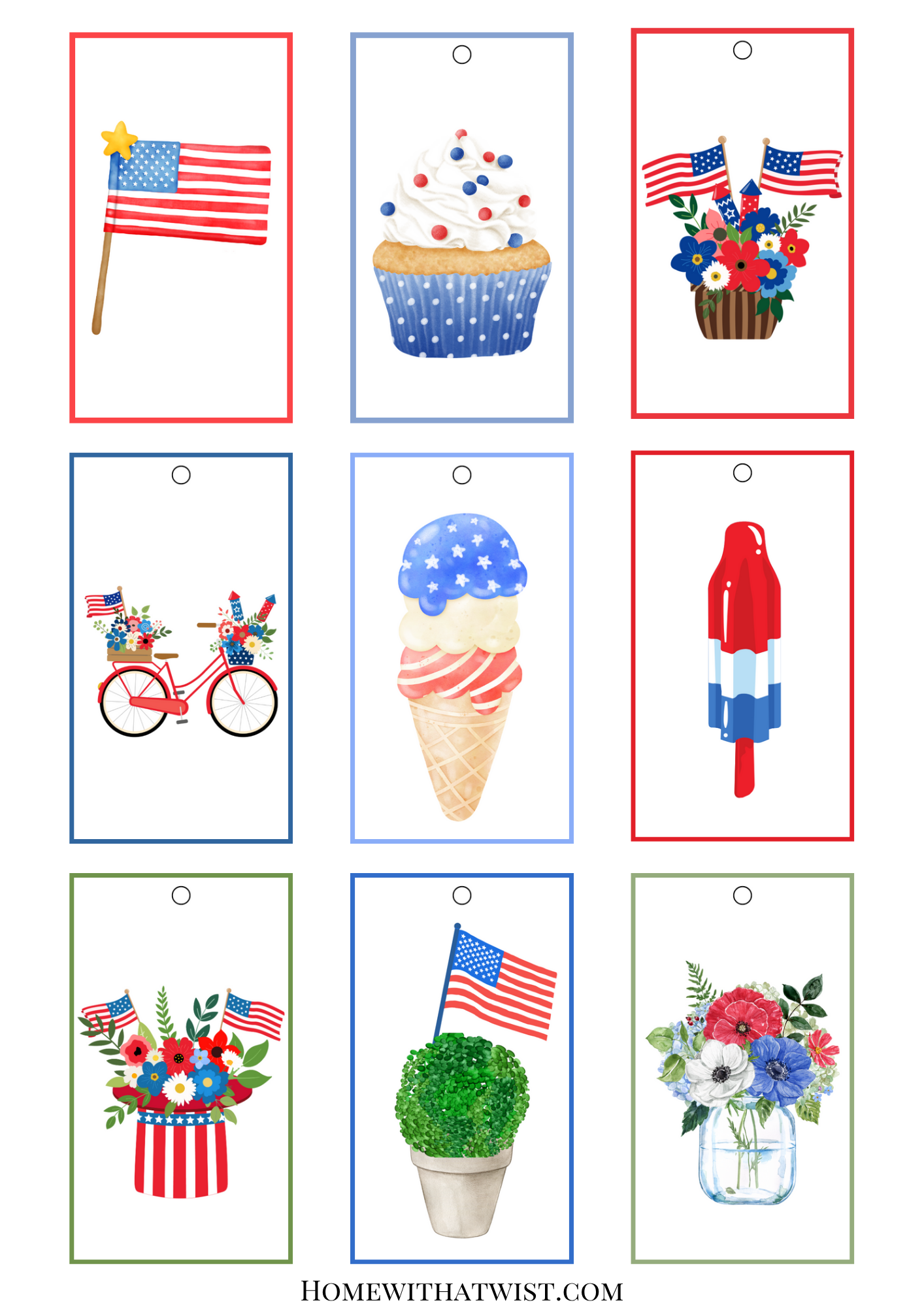 Red, White and Blue Gift Tags