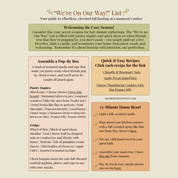 Fall Entertaining Guide - "We're on our Way" List