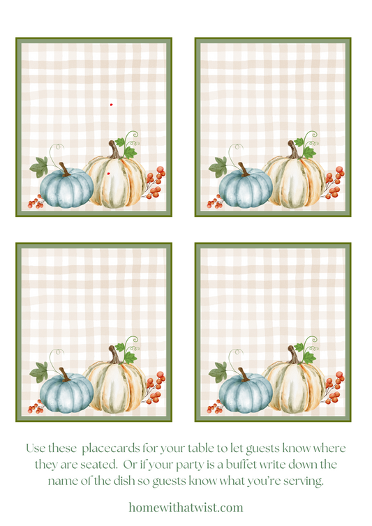 Pumpkin Menu Cards